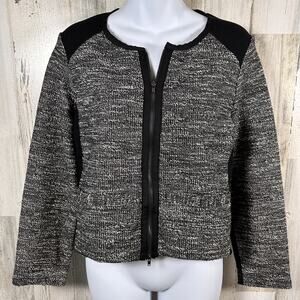 Eileen Fisher Jacket S | Tweed Zip-Up | Black White Grey | Pockets | MSRP $268